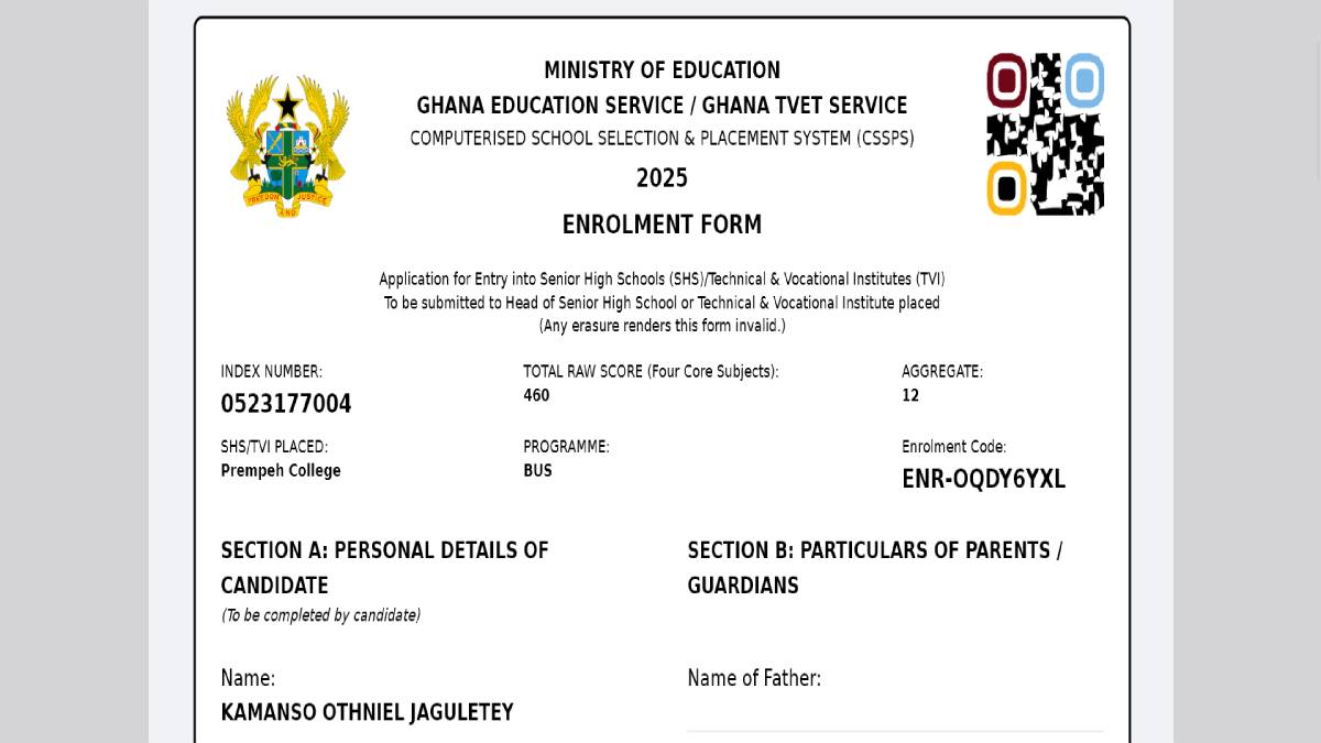 See the recommended browser for checking SHS/TVET placement